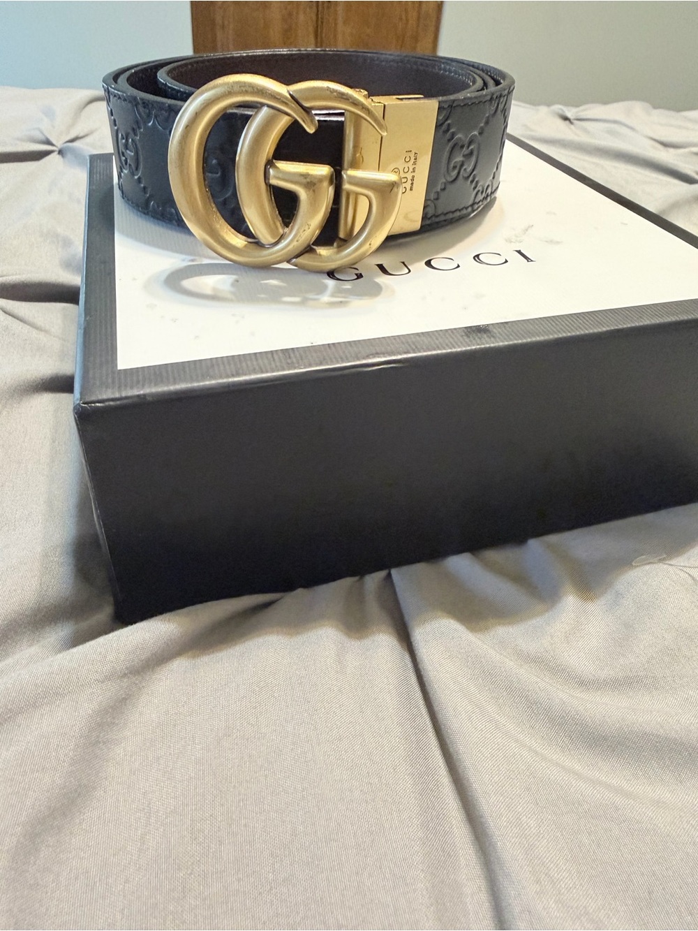 Gucci Brown Leather Belt with Brushed Gold Rectangular Buckle - Picture 4 of 4